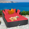 Spacious Outdoor Rattan Daybed with Upholstered Cushions and Pillows-Red - Gallery View 1 of 12