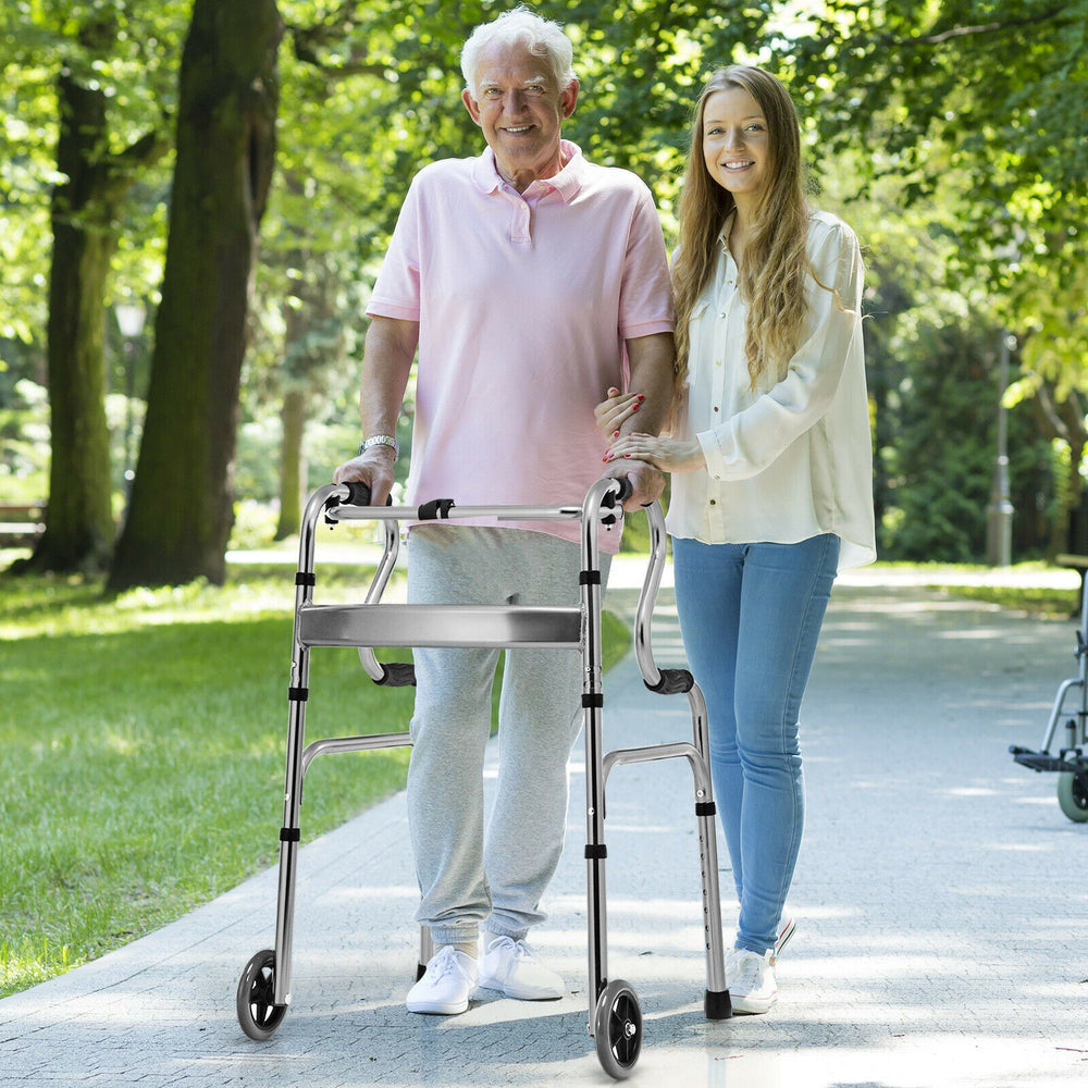 Aluminum Heavy-Duty Folding Wheeled Stand-Assist Walker-Gray - Gallery View 1 of 10