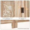 4-panel wooden room divider featuring a palm leaf design, lightweight paulownia frame, and sturdy raised support legs.
