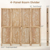 4-panel wooden room divider with palm leaf design, made of lightweight paulownia, ideal for creating privacy in any space.