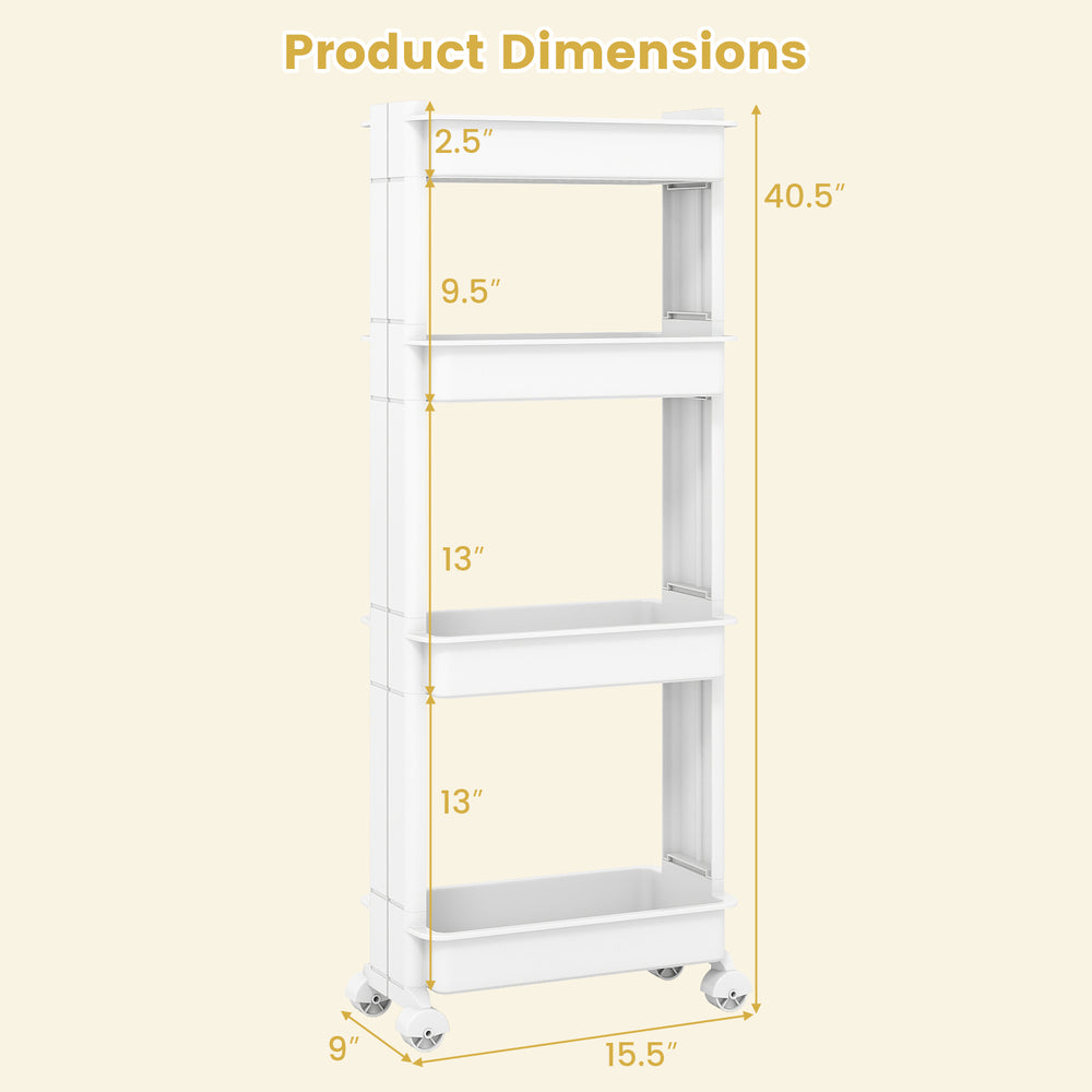 4-tier rolling utility cart with detachable trays, smooth wheels, and compact design for efficient storage in any space.