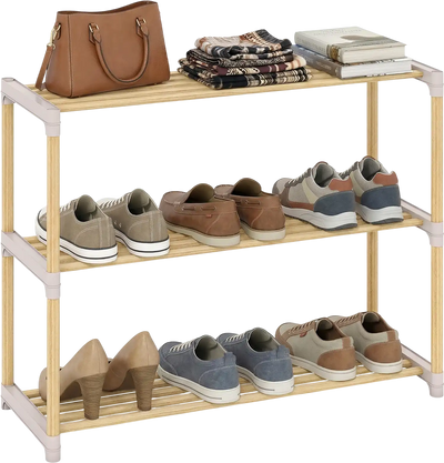 Costway Solid Wood 3/4-Tier Shoe Rack Slatted Open Shelves 37135415 New