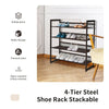 4-tier steel shoe rack with mesh shelves, ideal for organizing up to 16 pairs of shoes in entryways or hallways.