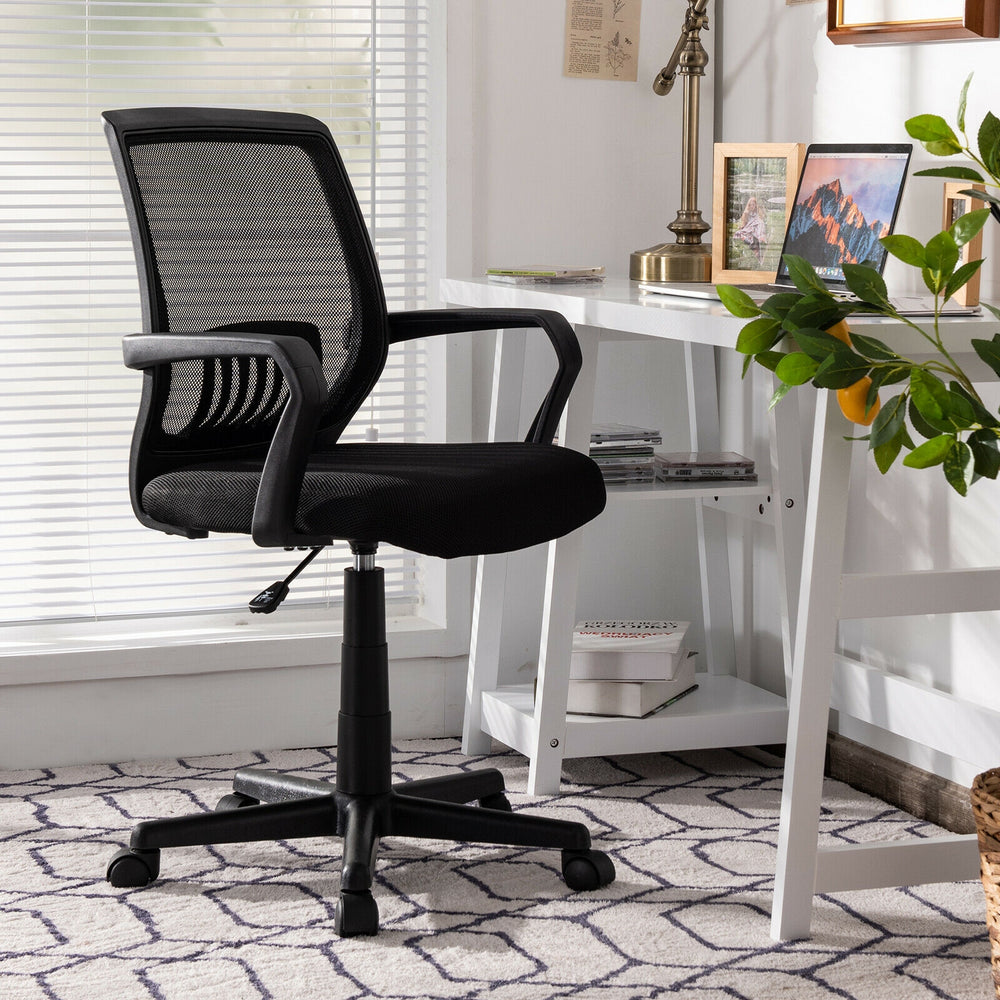 Mid-back mesh height adjustable executive chair with lumbar support, featuring a padded seat and ergonomic design for.