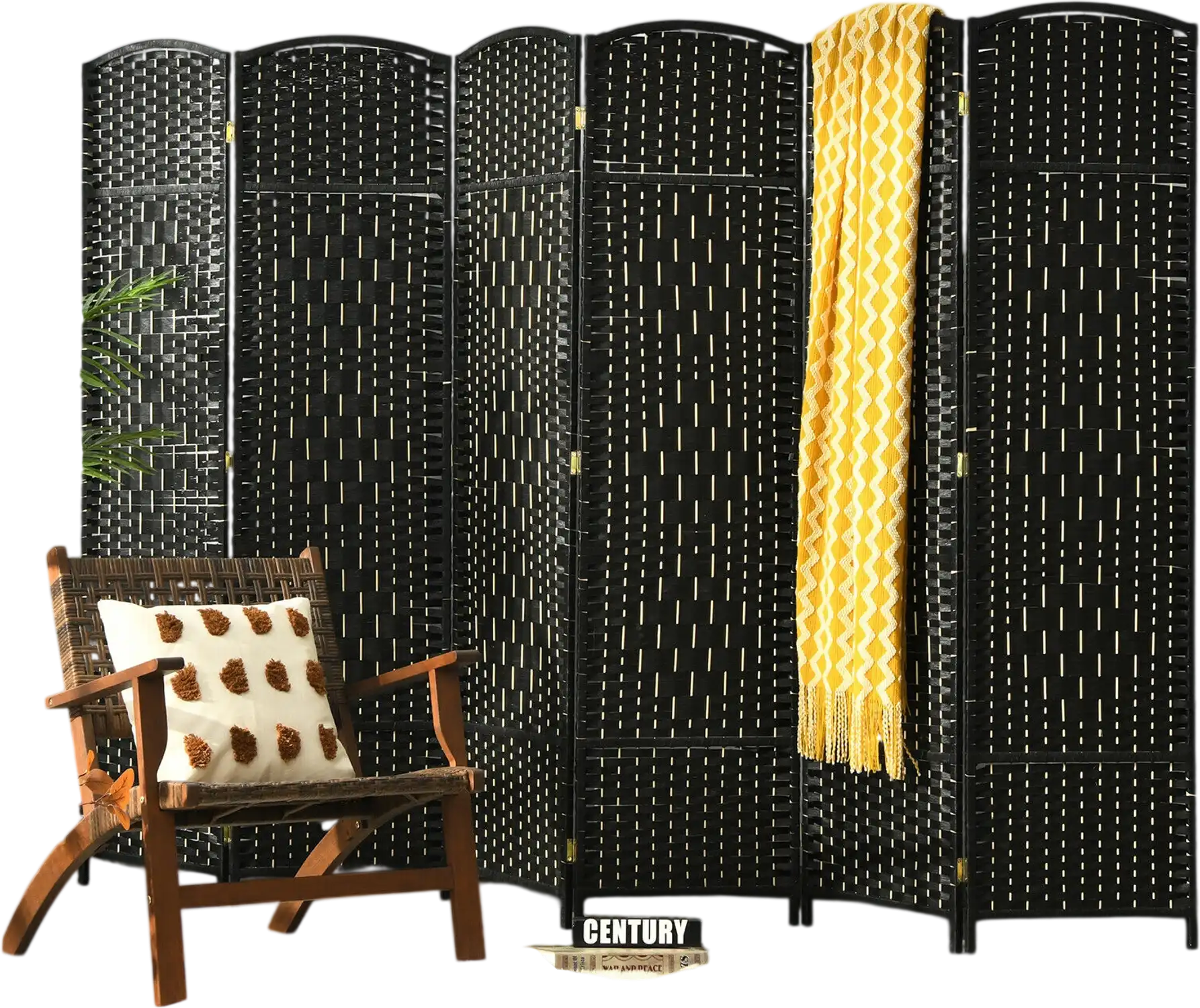 Costway 6.5' 6-Panel Weave Folding Fiber Room Divider Screen Black 62054178 New