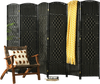 6-panel black fiber room divider screen, 6.5 ft tall, ideal for creating private spaces in living or dining areas.
