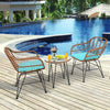 3 Pieces Patio Rattan Bistro Set with Cushion-Turquoise - Gallery View 1 of 12