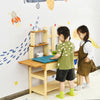 Children playing with the Kid's Outdoor Wooden Pretend Cook Kitchen Playset Toy made of durable fir wood, ideal for.