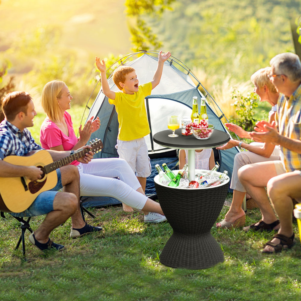 3 in 1 8 Gallon Patio Rattan Cooler Bar Table with Adjust Ice Bucket-Black - Gallery View 1 of 13