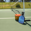 Portable 22-foot pickleball net set with a sturdy steel frame and carrying bag, perfect for indoor and outdoor games.