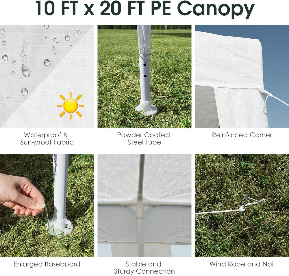 10 x 20 feet waterproof canopy tent featuring a durable powder-coated steel frame, ideal for outdoor events and.