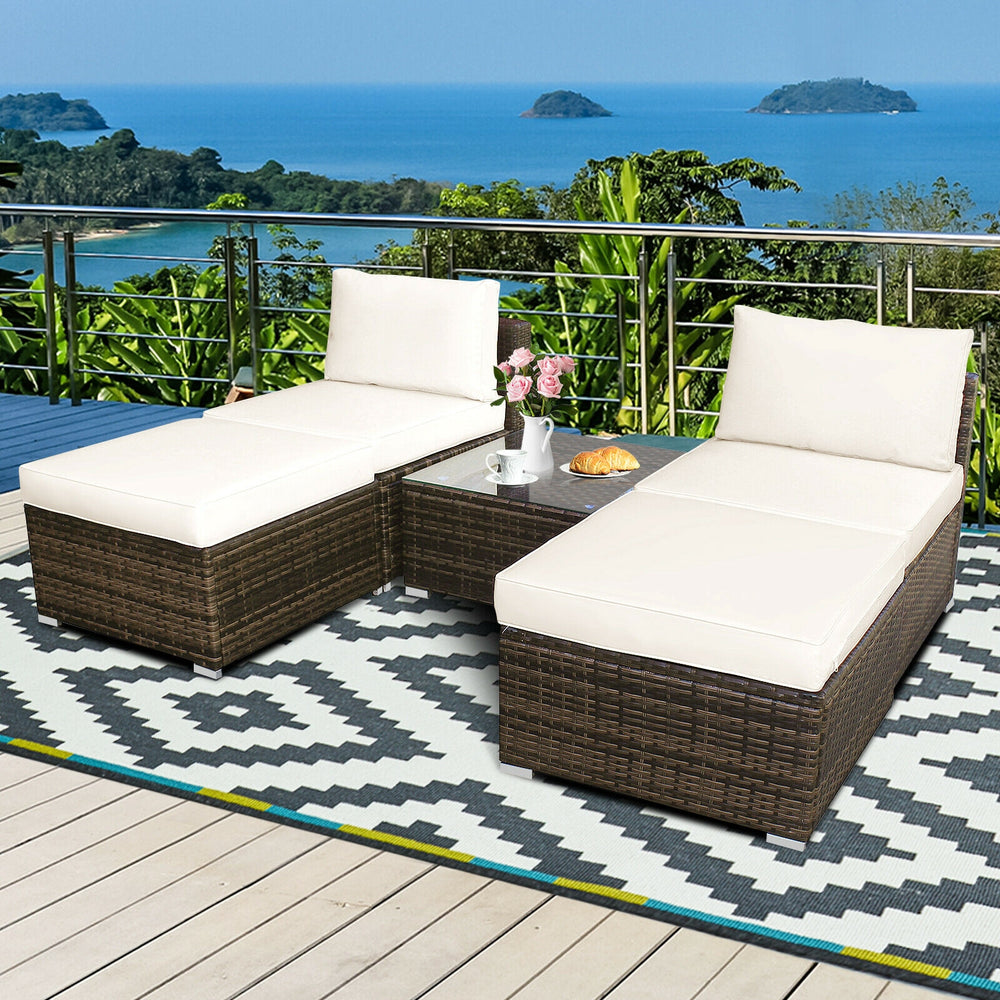 5 Pieces Patio Rattan Furniture Set with Cushioned Armless Sofa-White - Gallery View 1 of 12