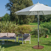 Heavy-duty 29.5-inch outdoor steel umbrella base stand with 2 hand tightening knobs for stability in windy conditions.