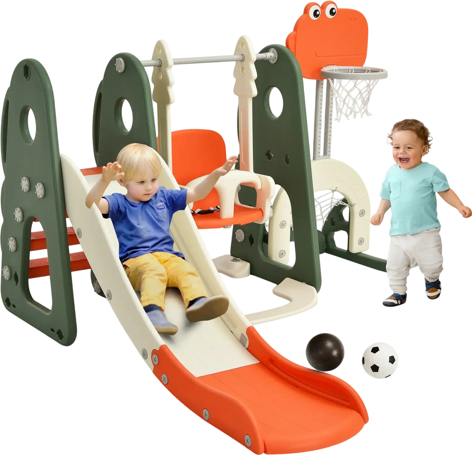 Costway 6-in-1 Toddler Slide & Swing Set w/ Ball Games Orange 85921764 New