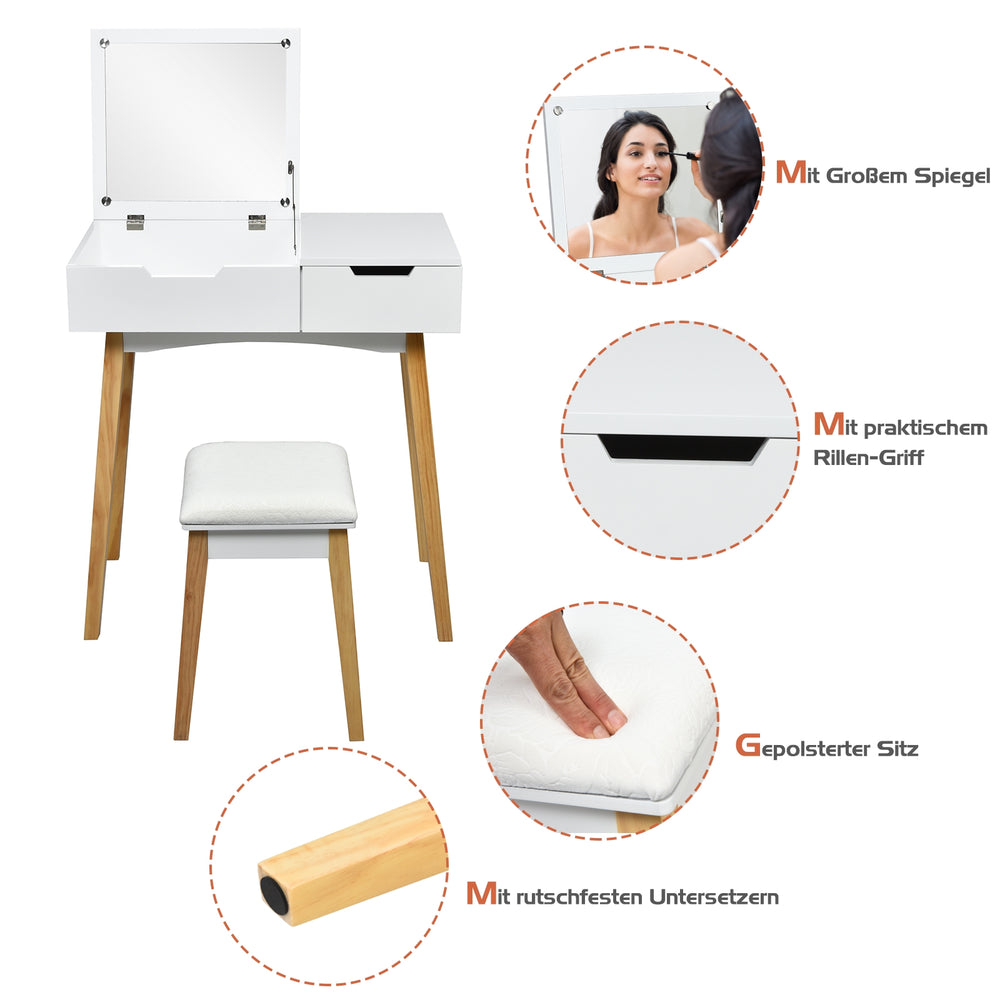 Close-up of the cushioned stool with soft padding and sturdy wooden legs, designed for comfort and stability.