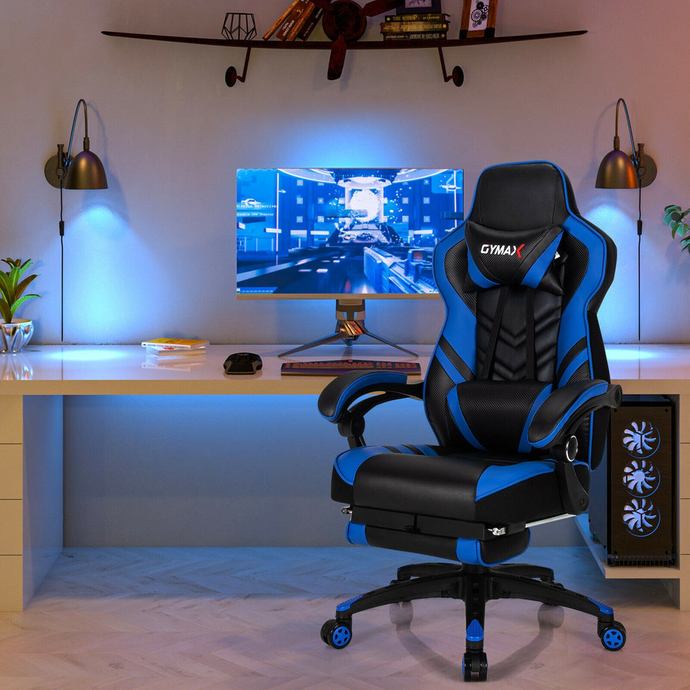 Adjustable Gaming Chair with Footrest for Home Office-Blue - Gallery View 1 of 12