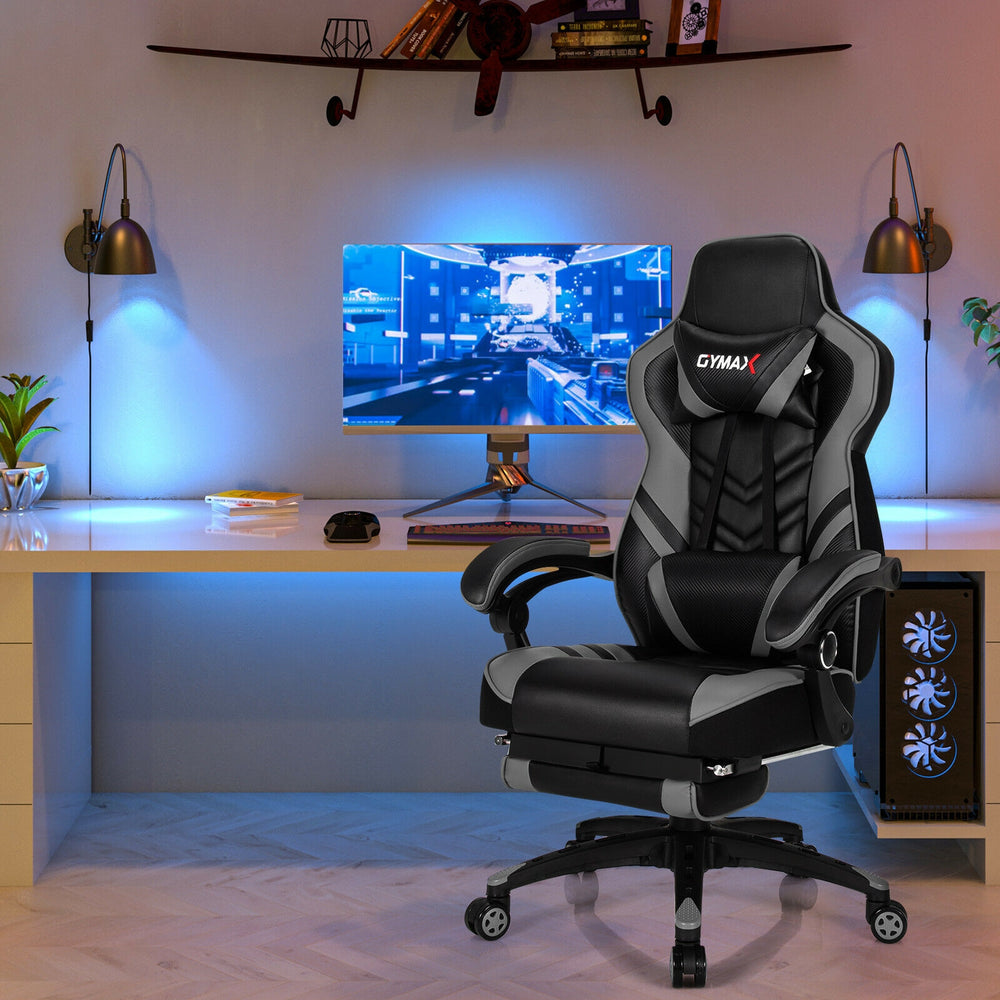 Adjustable Gaming Chair with Footrest for Home Office-Gray - Gallery View 1 of 10