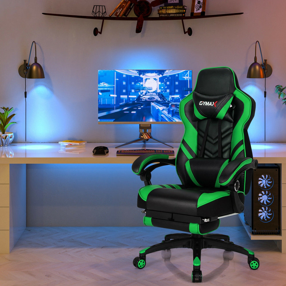 Adjustable Gaming Chair with Footrest for Home Office-Green - Gallery View 1 of 11