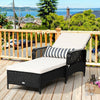 Adjustable PE rattan chaise lounge chair with off-white cushion, perfect for patio or poolside relaxation.