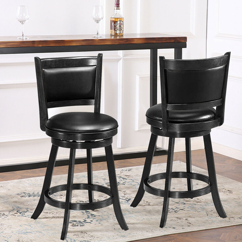 2 Pieces 24 Inches Swivel Counter Stool Dining Chair Upholstered Seat-Black - Gallery View 1 of 12