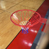 18-inch red basketball rim with all-weather net, designed for durability and vigorous play, suitable for indoor and.