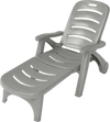 Gray 5-position adjustable folding lounger chaise chair with armrests and wheels, ideal for outdoor relaxation.