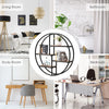 Circular wall-mounted 4-tier rack in black metal, ideal for displaying plants and decor in modern living spaces.