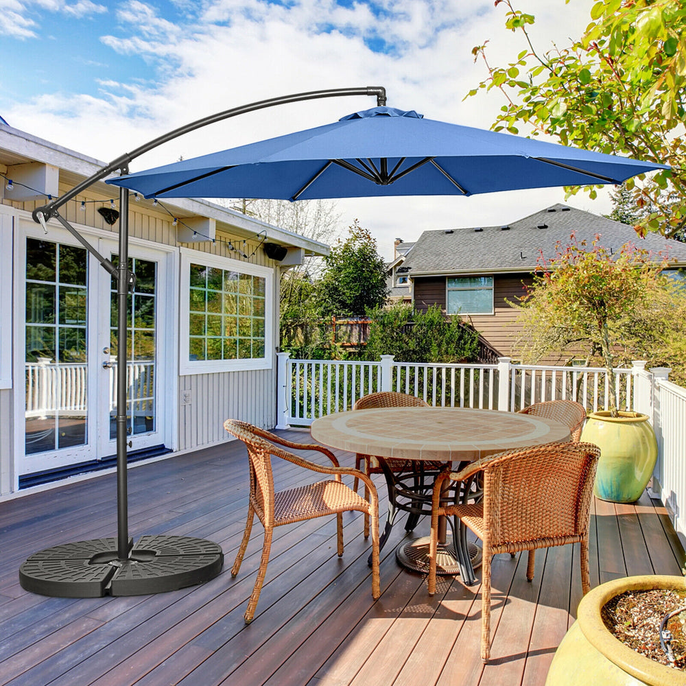 10 Feet Offset Umbrella with 8 Ribs Cantilever and Cross Base-Blue - Gallery View 1 of 12