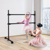 Double ballet barre in black, adjustable height from 7" to 46", ideal for dance and stretching exercises at home.