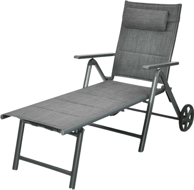 Costway Patio Reclining Chaise Lounge Gray 31890574 New