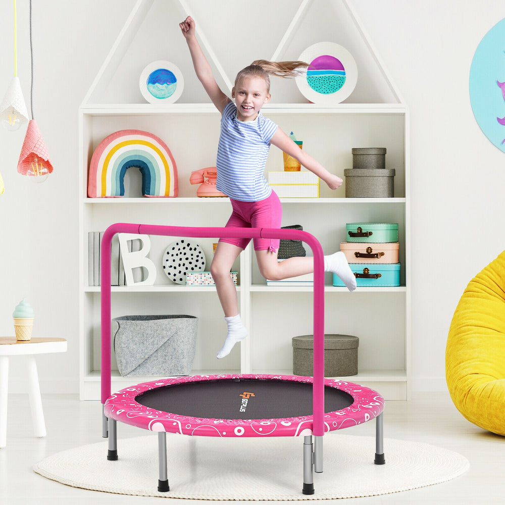 36 Inch Kids Trampoline Mini Rebounder with Full Covered Handrail-Pink - Gallery View 1 of 12