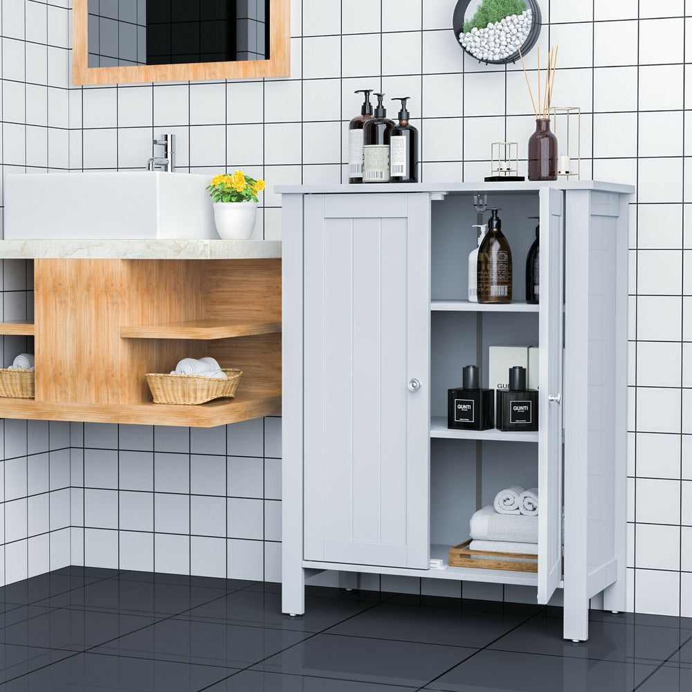 2-Door Bathroom Floor Storage Cabinet Space Saver Organizer-Gray - Gallery View 1 of 13
