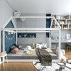 Stable Kids Platform Floor Bed with Roof ang Heavy-Duty Slats-White - Gallery View 1 of 12