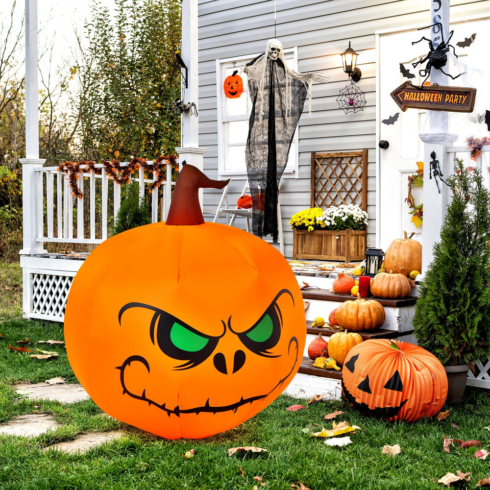 4 feet Halloween inflatable pumpkin with LED light, featuring a scary face, perfect for outdoor decoration.