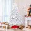 7.5 ft hinged artificial Christmas tree with thick PVC branches and a sturdy metal stand, perfect for festive home.