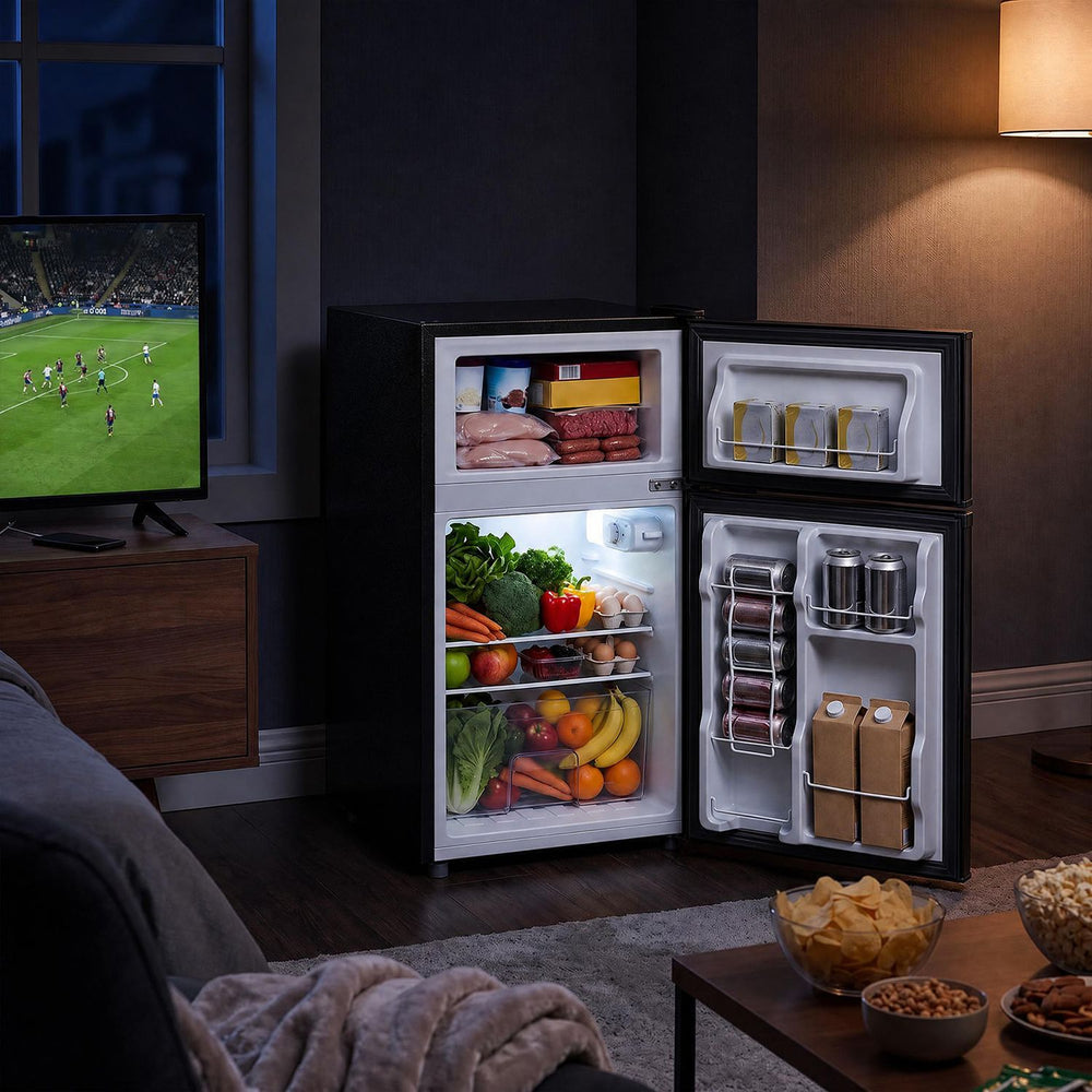3.5 Cu.Ft Mini 2-Door Refrigerator with Freezer 7-Level Thermostat and 2 Removable Glass Shelves-Black - Gallery View 1 of 10