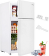 Mini 2-door refrigerator with 3.5 cu.ft capacity, separate cooling zones, and removable glass shelves for versatile storage.
