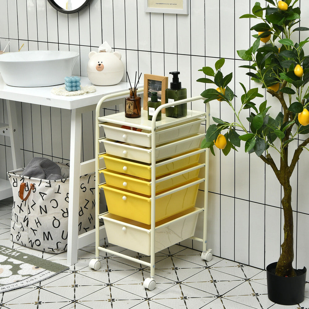 6 Drawers Rolling Storage Cart Organizer-Yellow - Gallery View 1 of 11