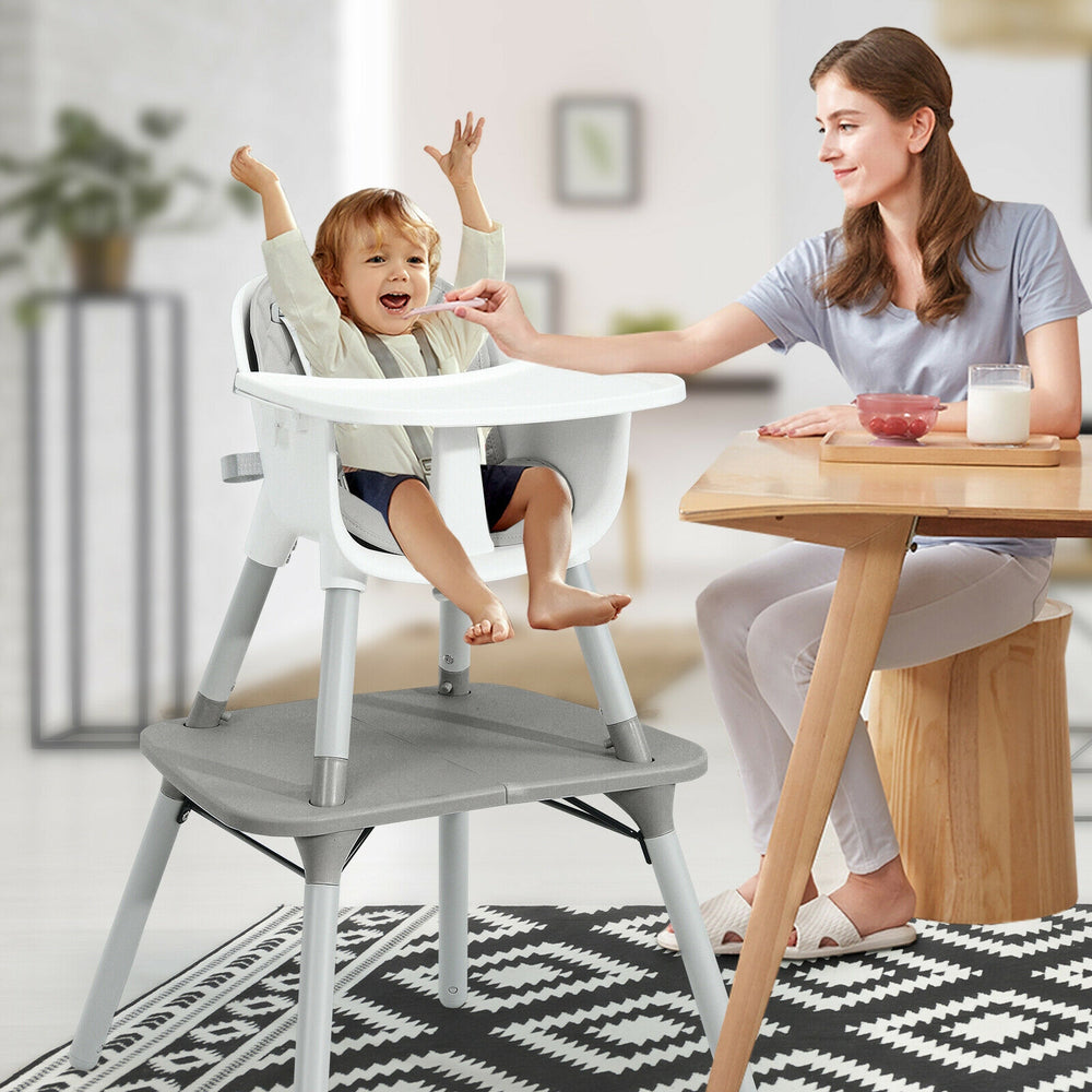 4-in-1 Baby Convertible Toddler Table Chair Set with PU Cushion-Gray - Gallery View 1 of 12