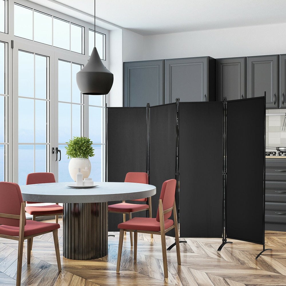 4-Panel  Room Divider with Steel Frame-Black - Gallery View 1 of 10