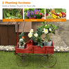 Wooden wagon plant bed in red with two planting sections, ideal for flowers and vegetables in your garden or patio.