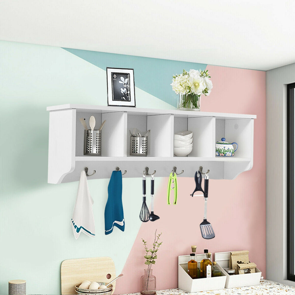 Wall-Mounted Storage Cabinet Hanging Entryway Shelf Coat Rack - Gallery View 1 of 11