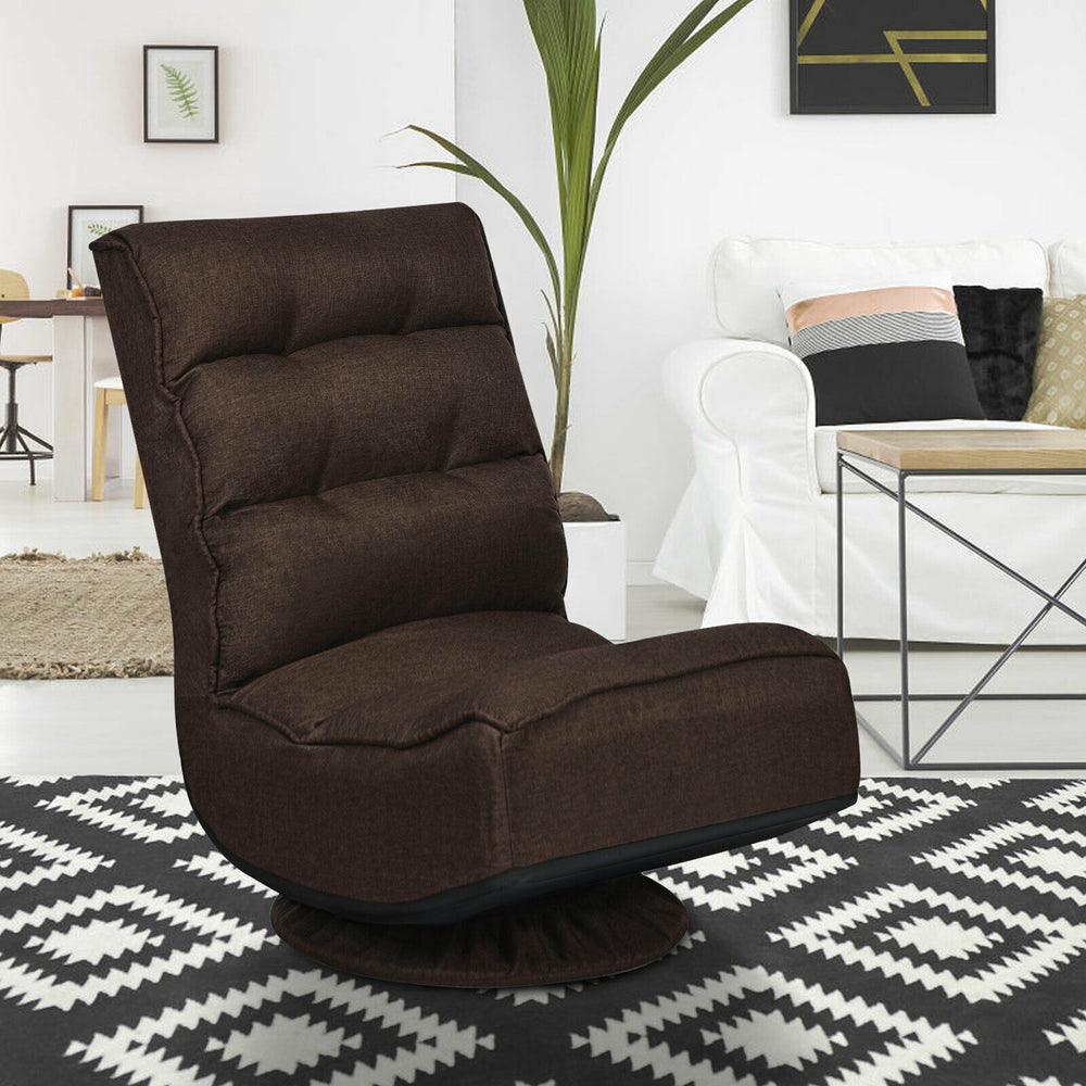 5-Position Folding Floor Gaming Chair-Brown - Gallery View 1 of 12