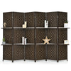6 Panel Folding Weave Fiber Room Divider with 2 Display Shelves -Brown - Gallery View 1 of 10