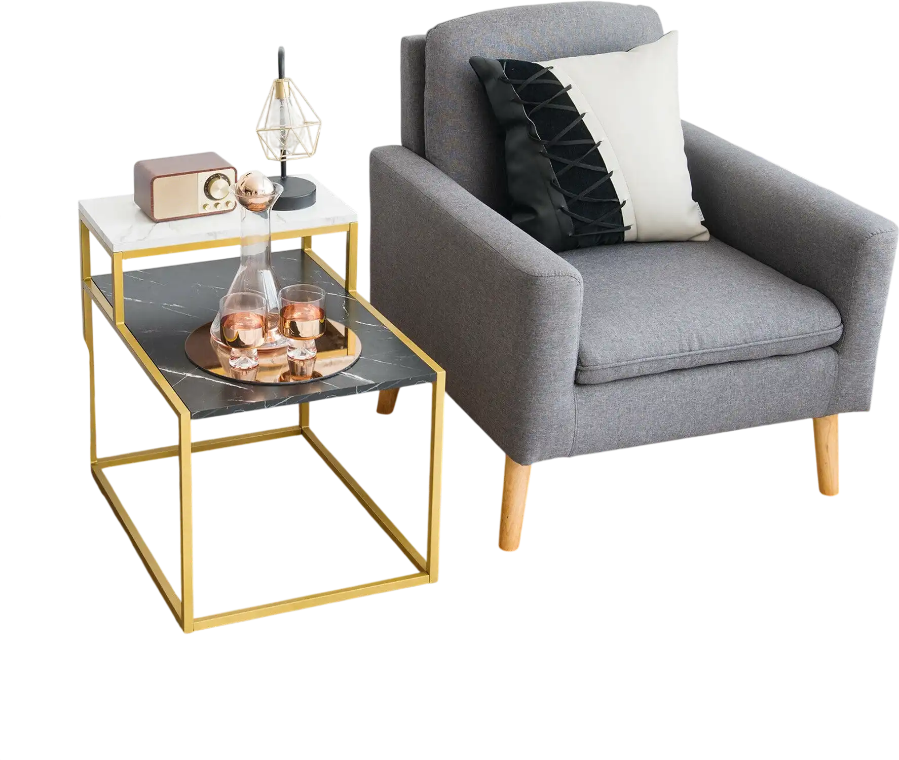 Costway 2 Tier End Side Table Metal Frame Storage Shelf White 27561490 New