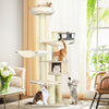 Multi-level 77.5-inch cat tree condo in cream white with sisal posts, featuring cozy pads and playful fur balls for.