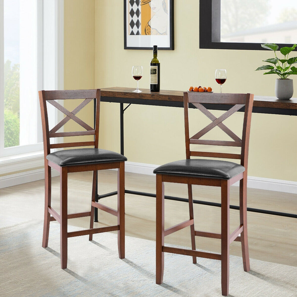 Set of 2 Bar Stools 25 Inch Counter Height Chairs with PU Leather Seat - Gallery View 1 of 10