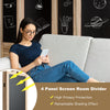 Rustic wood 4-panel folding room divider features writable chalkboard surfaces, perfect for personal messages and room.