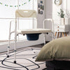 Portable 3-in-1 bedside commode with adjustable height, removable backrest, and sturdy iron frame for versatile use.