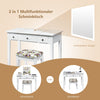 Multifunktionaler Schminktisch mit klappbarem Spiegel, 3 Schubladen und Blumenhocker, ideal für Schlafzimmer oder Flur.